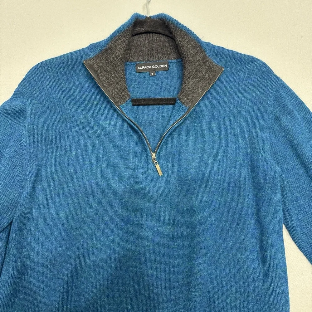 Golden Alpaca 100% Baby Alpaca Sweater Men’s Blue 1/4 Zip Made in Peru Size Smal